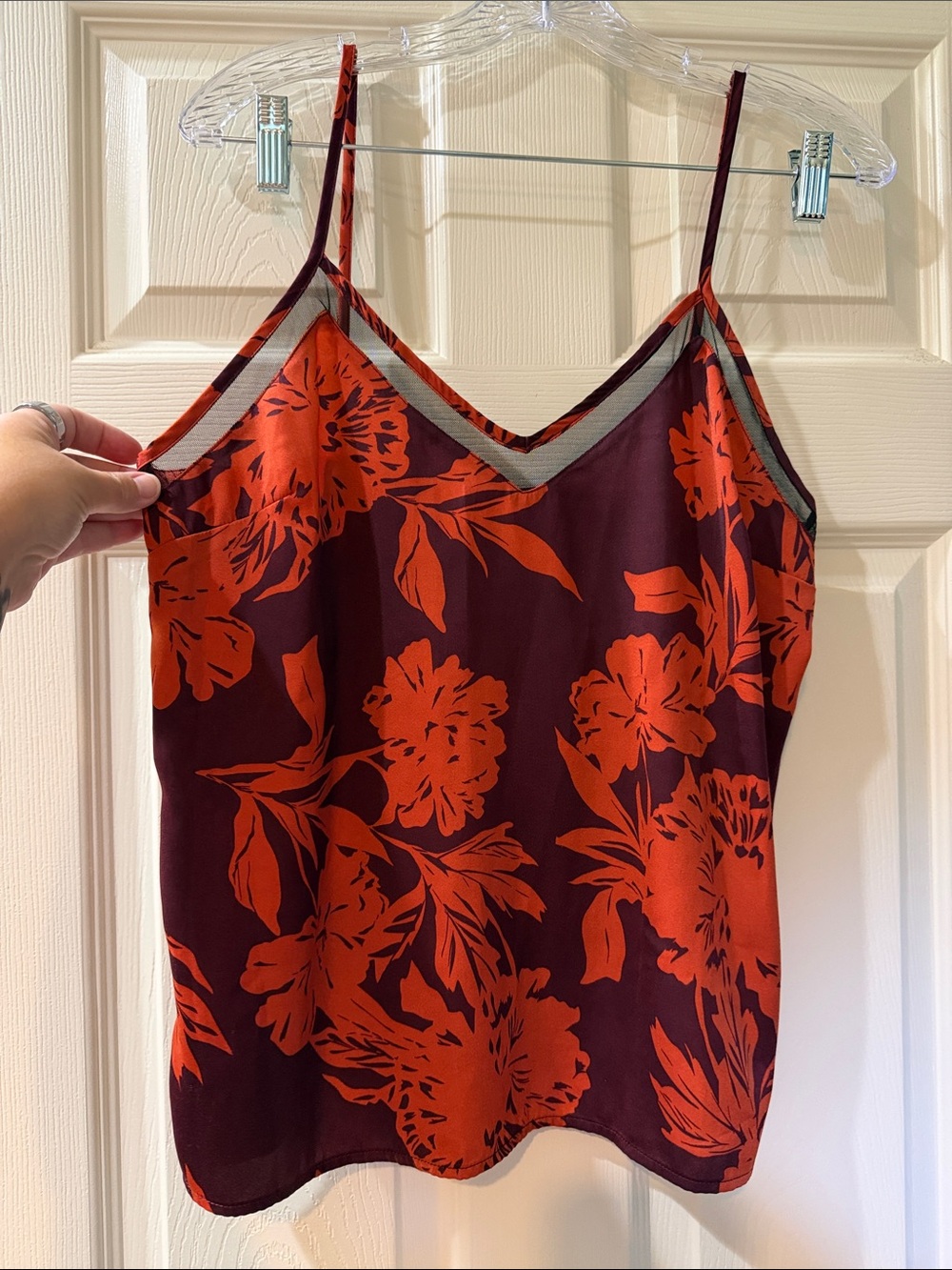 RVCA Burgundy and Orange Floral Satin Camisole
